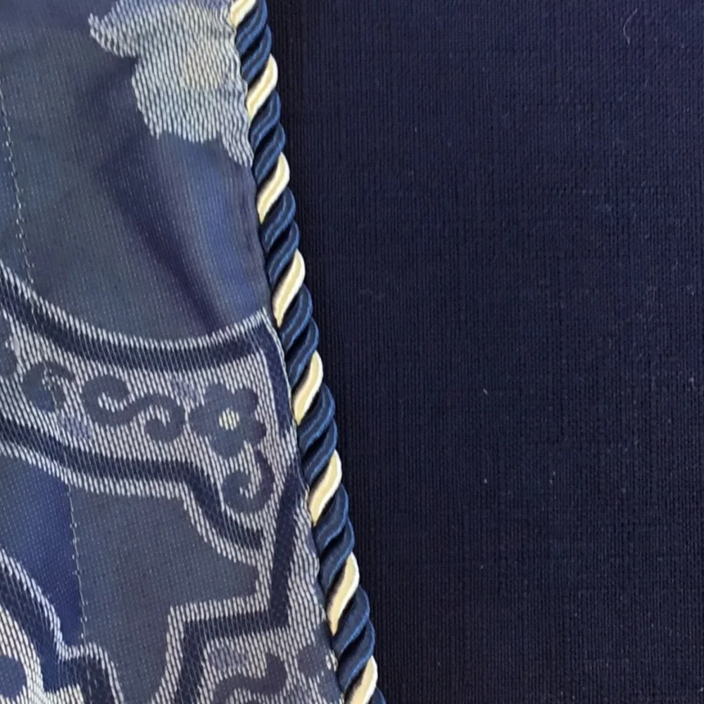 Blue Jacquard Damask Medallion Standard Shams with Twisted Rope‎ Cord Trim